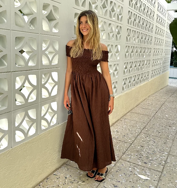 The Marguerite Nap Dress - Chocolate Tonal Seersucker