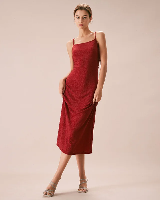 The Red Lurex Twist Back Slip Maxi Dress