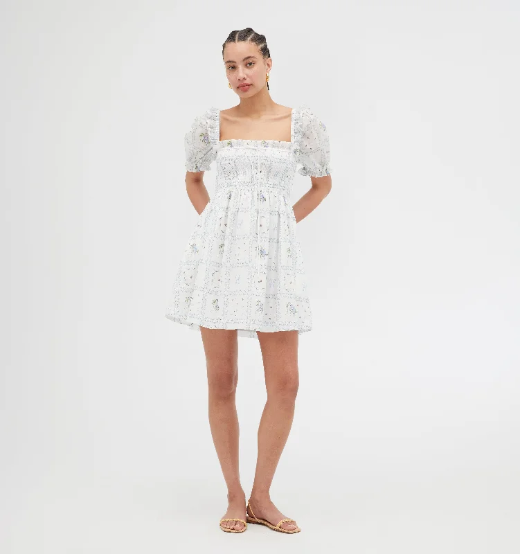 The Scarlett Mini Nap Dress - White Floral Patchwork