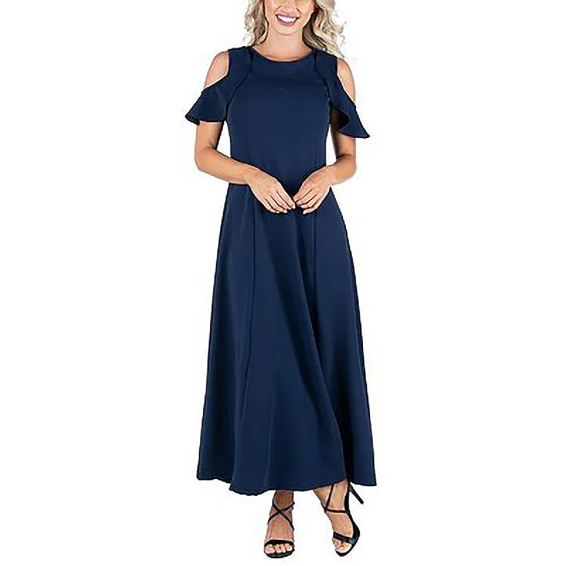 24seven Comfort Apparel Womens Crepe Ruffled Maxi Dress