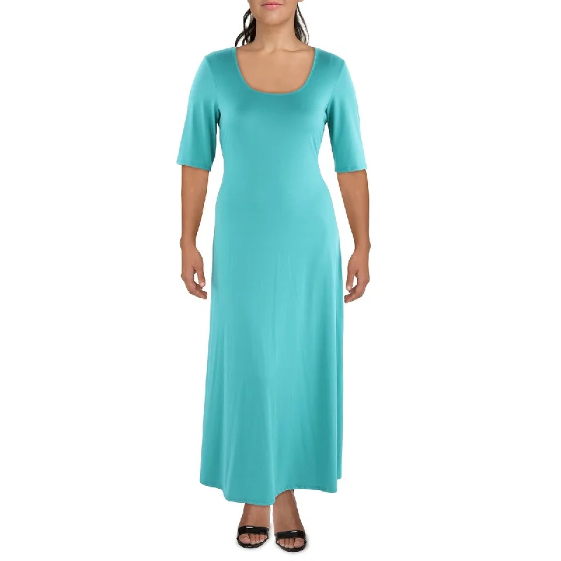 24seven Comfort Apparel Womens Plus Scoop Neck Comfy Maxi Dress