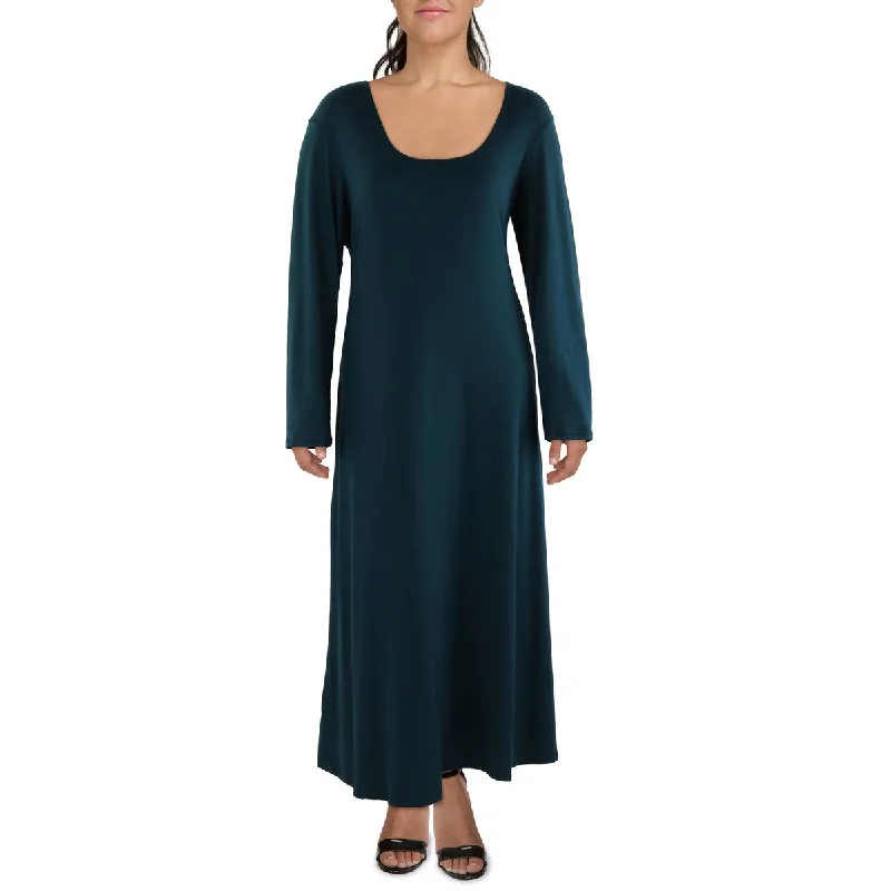 24seven Comfort Apparel Womens Plus Scoop Neck Long Maxi Dress