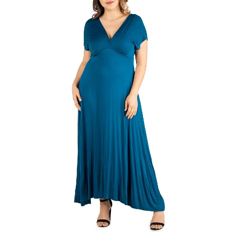 24seven Comfort Apparel Womens Plus V Neck Solid Maxi Dress