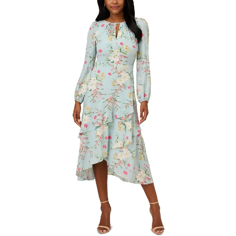 Adrianna Papell Womens Floral Print  Midi Dress