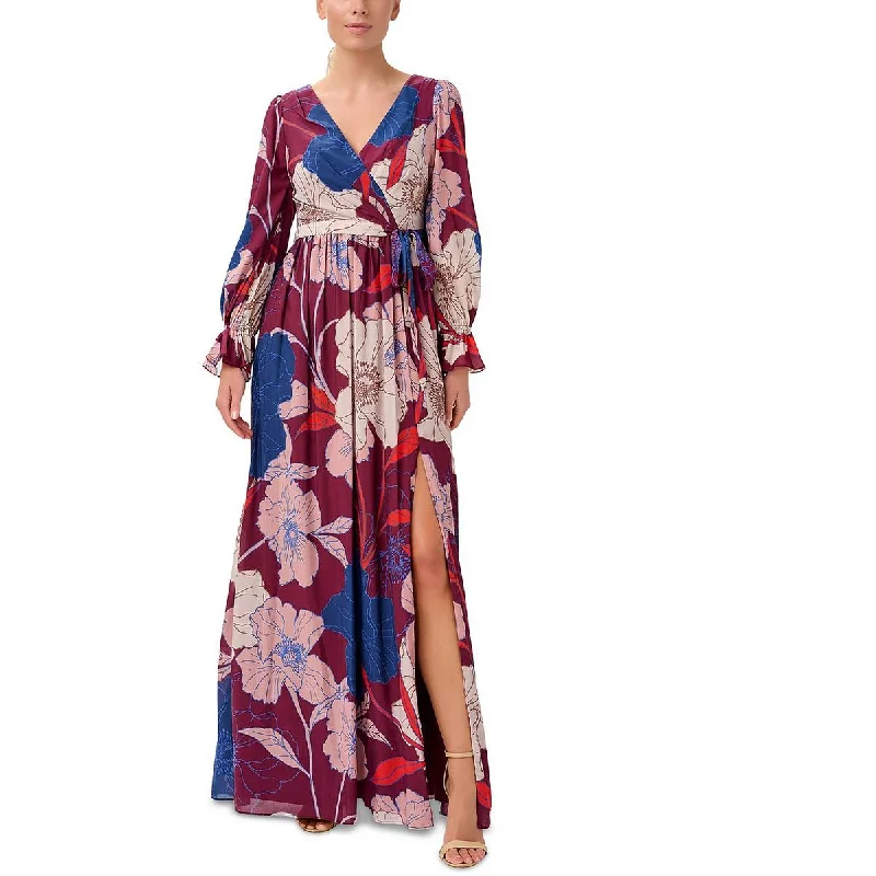 Adrianna Papell Womens Floral Print Surplice Maxi Dress