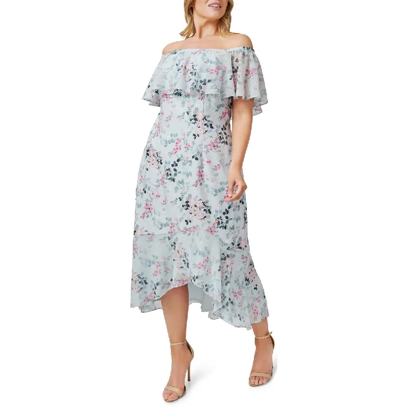 Adrianna Papell Womens Floral Printed Calf Midi Dress