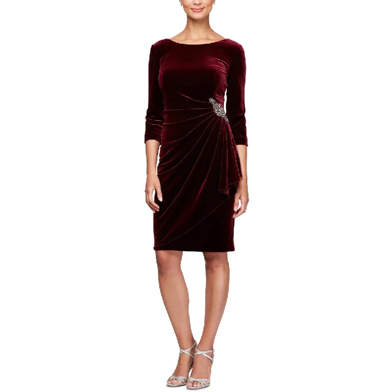 Alex Evenings Womens Velvet Knee-Length Cocktail and Party Dress