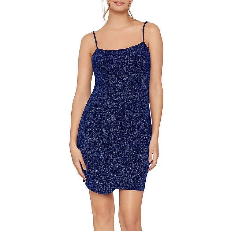 Betsy & Adam Womens Gathered Metallic Cocktail and Party Dress