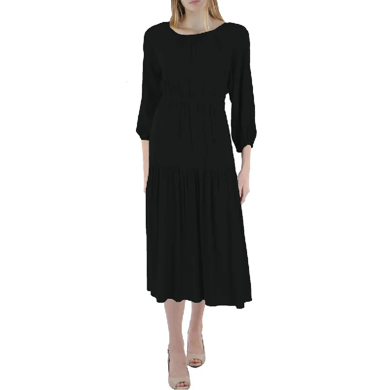 ASTR The Label Women's Gathered 3/4 Sleeve Banded Midi Dress