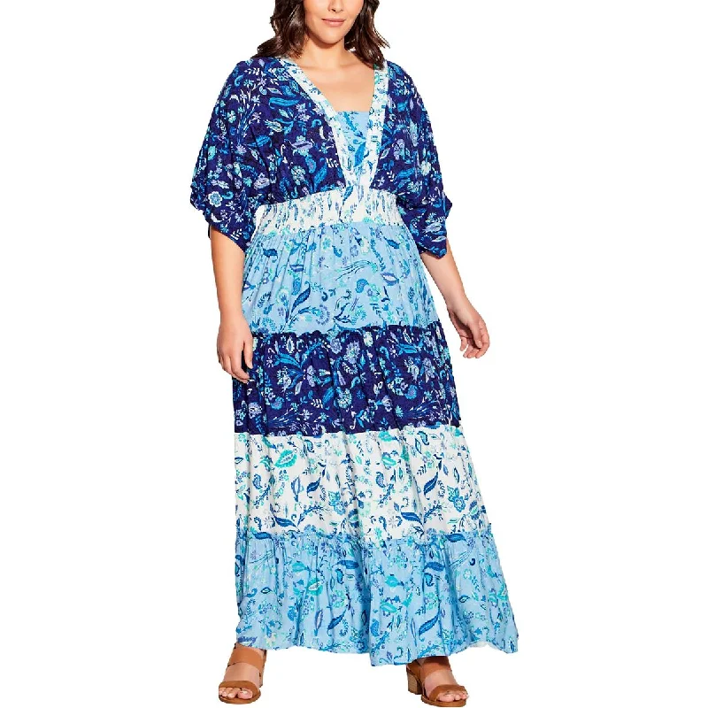 Avenue Womens Plus Full Length Printed Maxi Dress