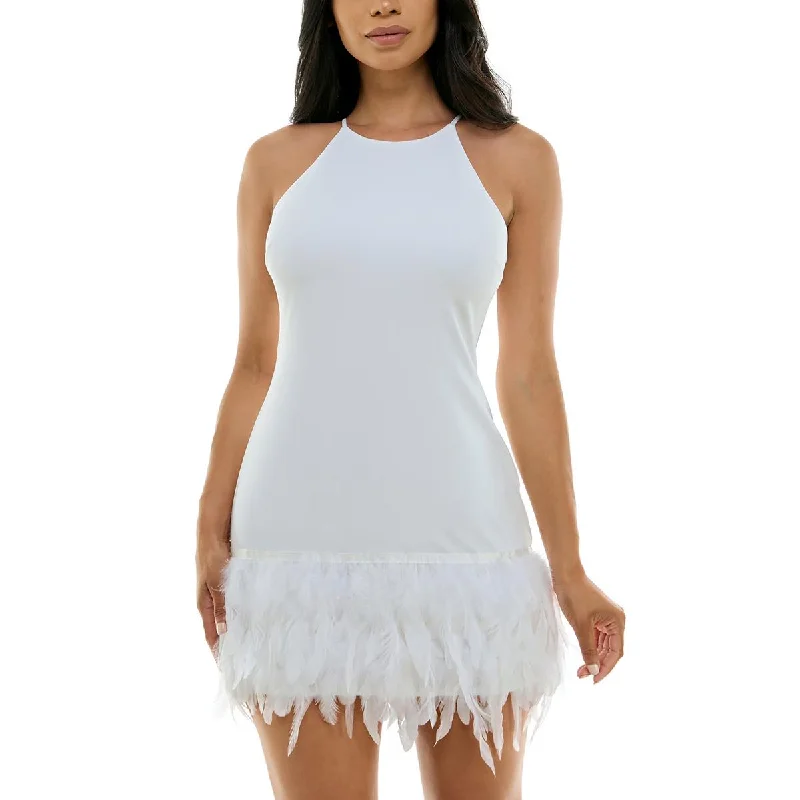 B. Darlin Womens Juniors Feather Trim Mini Cocktail And Party Dress