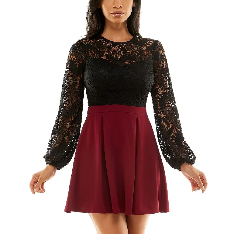 B. Darlin Womens Juniors Lace Colorblock Cocktail and Party Dress