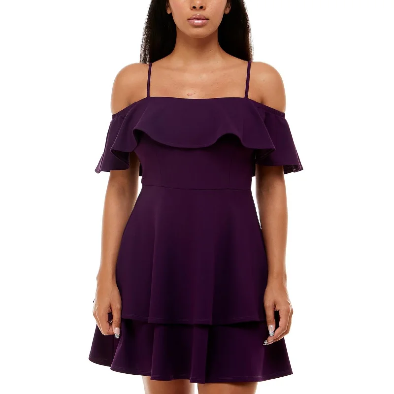 B. Darlin Womens Juniors Ruffled Off-The-Shoulder Cocktail and Party Dress