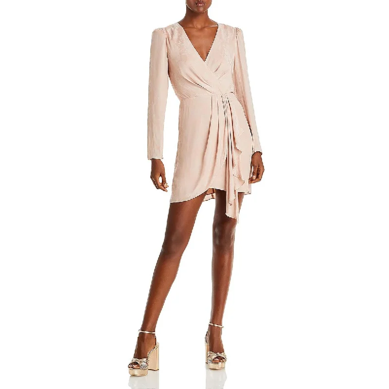 BCBGMAXAZRIA Womens Faux Wrap Mini Cocktail and Party Dress