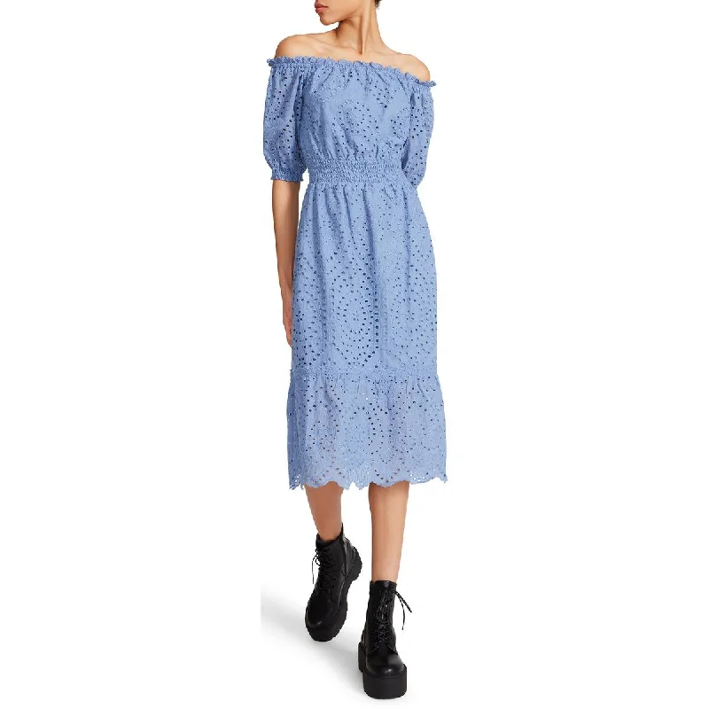 Betsey Johnson Womens Cotton Off The Shoulder Midi Dress