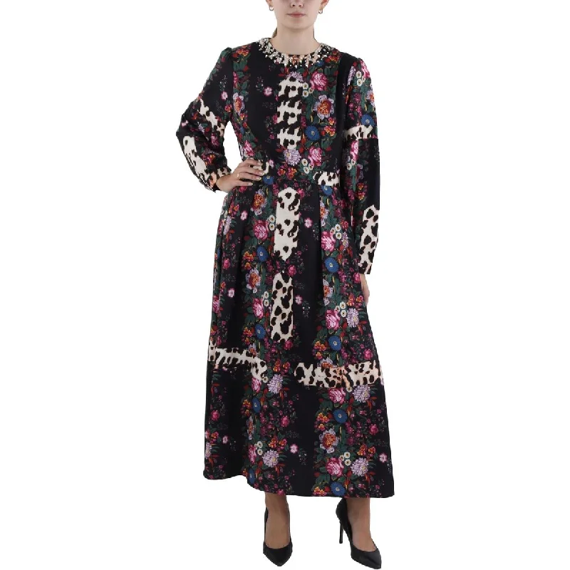 Beulah Womens Floral Print Embellished Maxi Dress