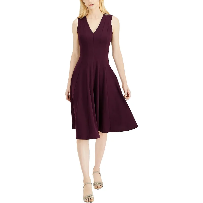 Calvin Klein Womens Crepe Midi Fit & Flare Dress