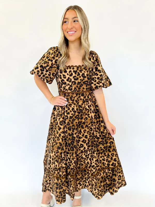 Camel Cheetah Midi Dress