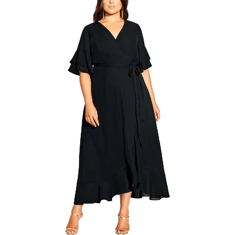 City Chic Womens Plus Flutter Sleeve Long Maxi Dress