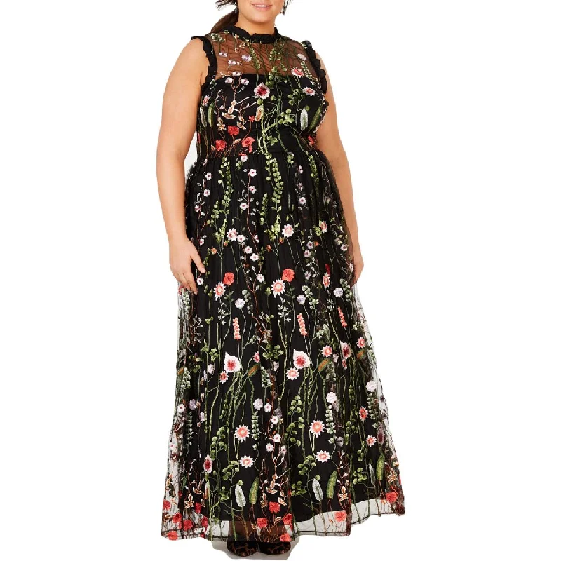 City Studios Womens Plus Embroidered Floral Maxi Dress