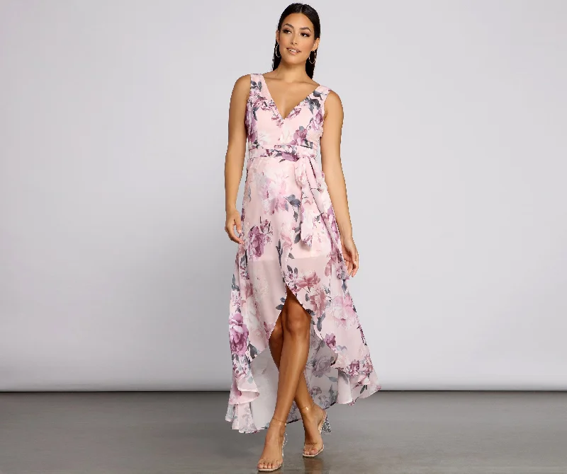 Wrapped In Romance Charming Floral Chiffon Maxi Dress