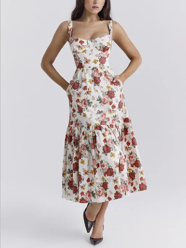 Sweet Spicy Style Charming Floral Backless Midi Dresses