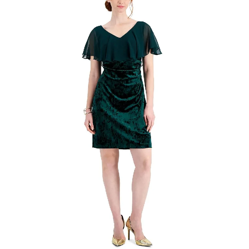 Connected Apparel Womens Petites Velvet Mini Cocktail and Party Dress