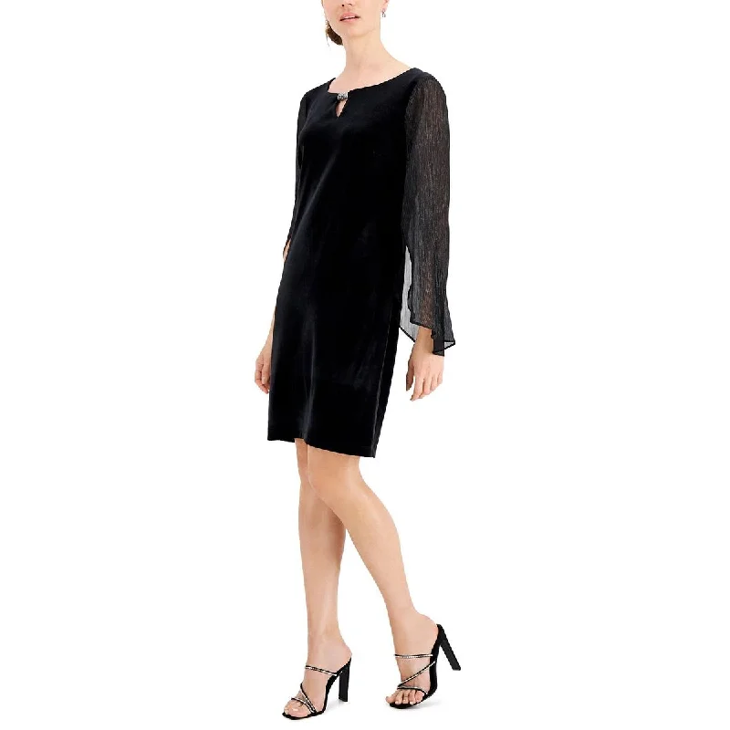 Connected Apparel Womens Velvet Sheer Sleeves Cocktail and Party Dress