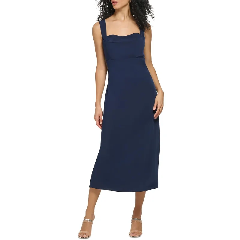 DKNY Womens Sleeveless Draped Neck Midi Dress