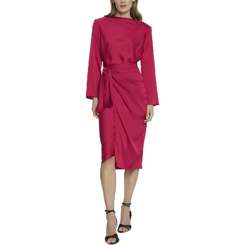 Donna Morgan Womens Faux Wrap Cocktail Midi Dress