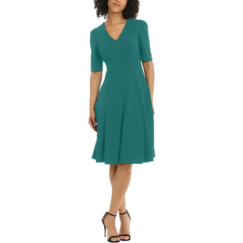 Donna Morgan Womens Pocketed Midi Fit & Flare Dress