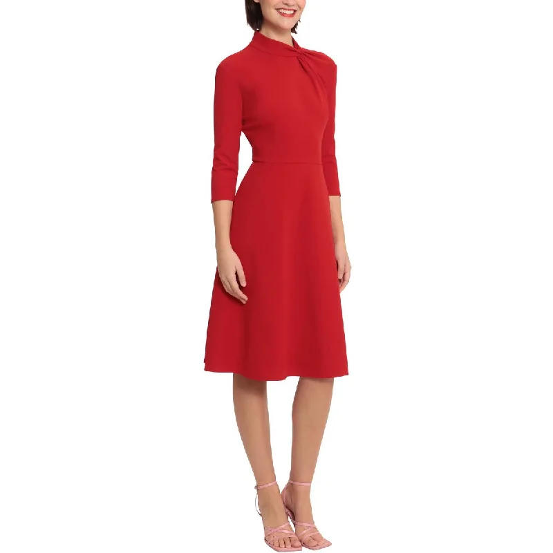 Donna Morgan Womens Twist Neck Midi Fit & Flare Dress