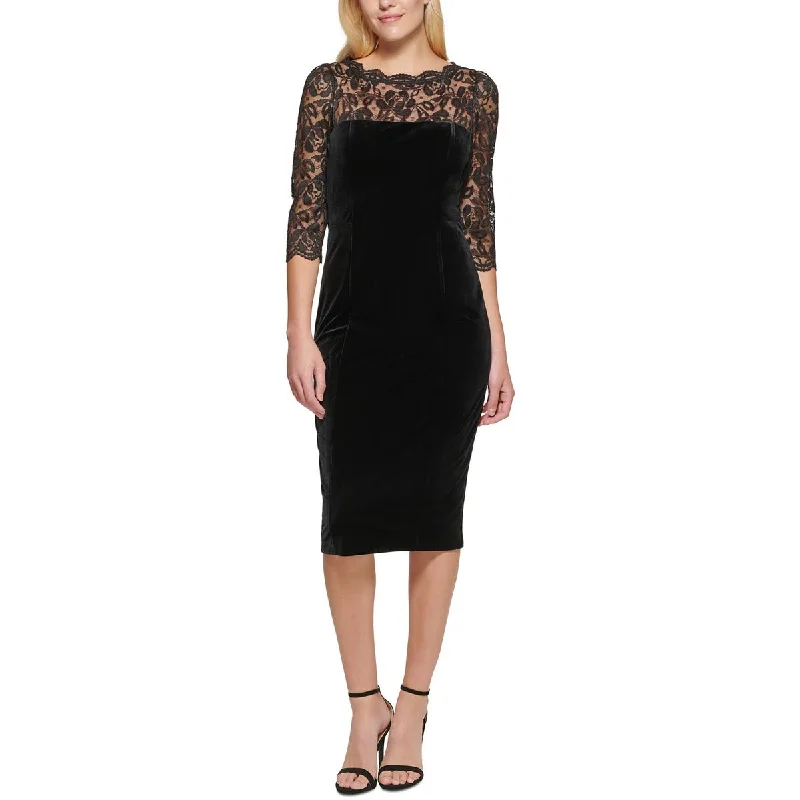 Eliza J Womens Velvet Lace Front Cocktail And Party Dress