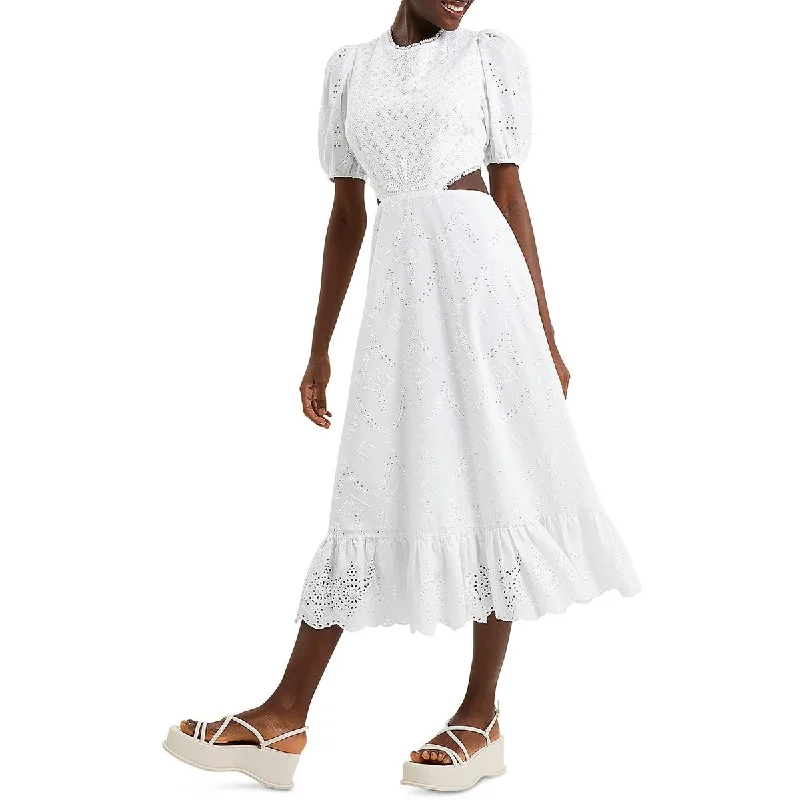 French Connection Womens Broderie Eyelet Cut-Out Midi Dress