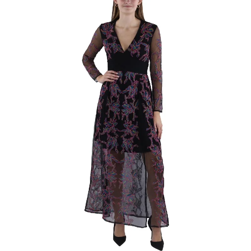 French Connection Womens Emilia V-Neck Embroidered Maxi Dress