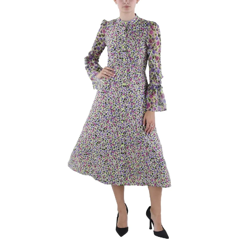 French Connection Womens Floral Print Mid Calf Midi Dress