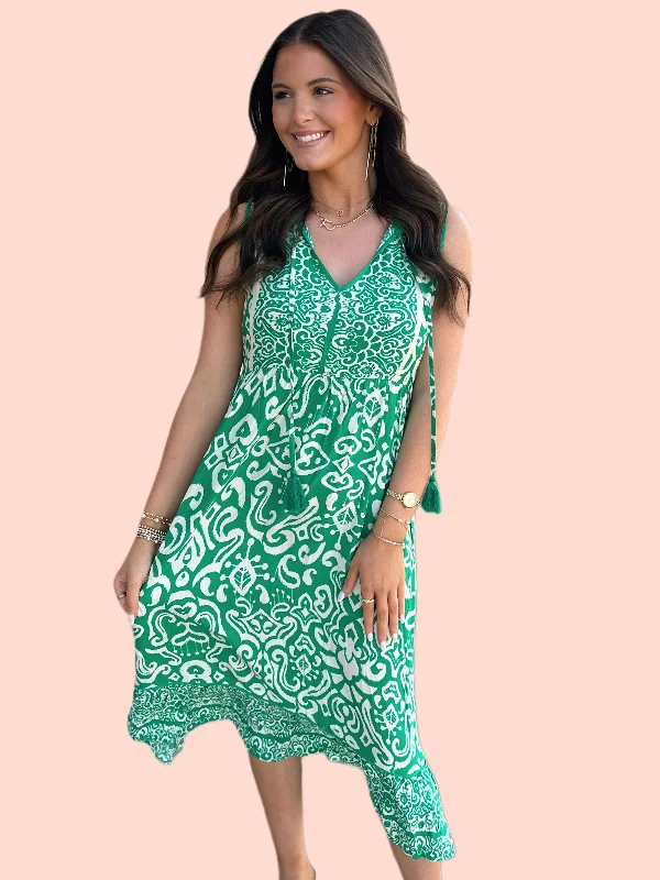 Green Mix Sleeveless Midi Dress