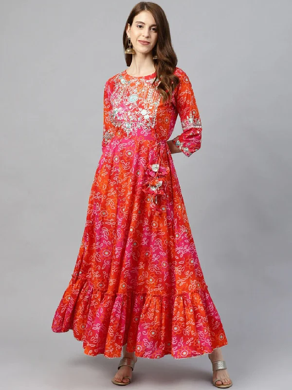 Ishin Red Embellished Maxi Dress