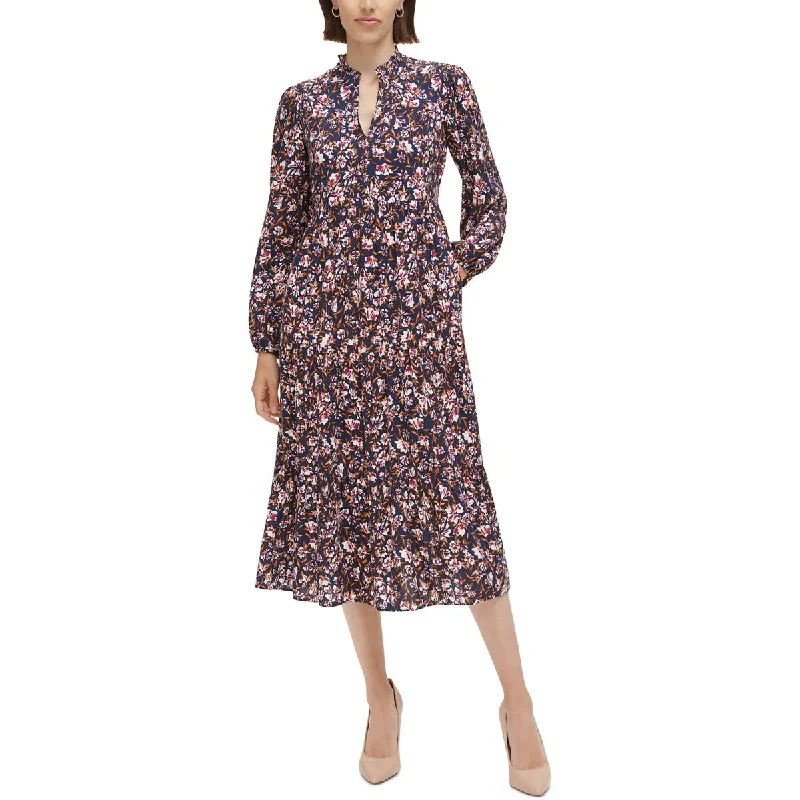 Jessica Howard Womens   Floral Print Split Neck Midi Dress