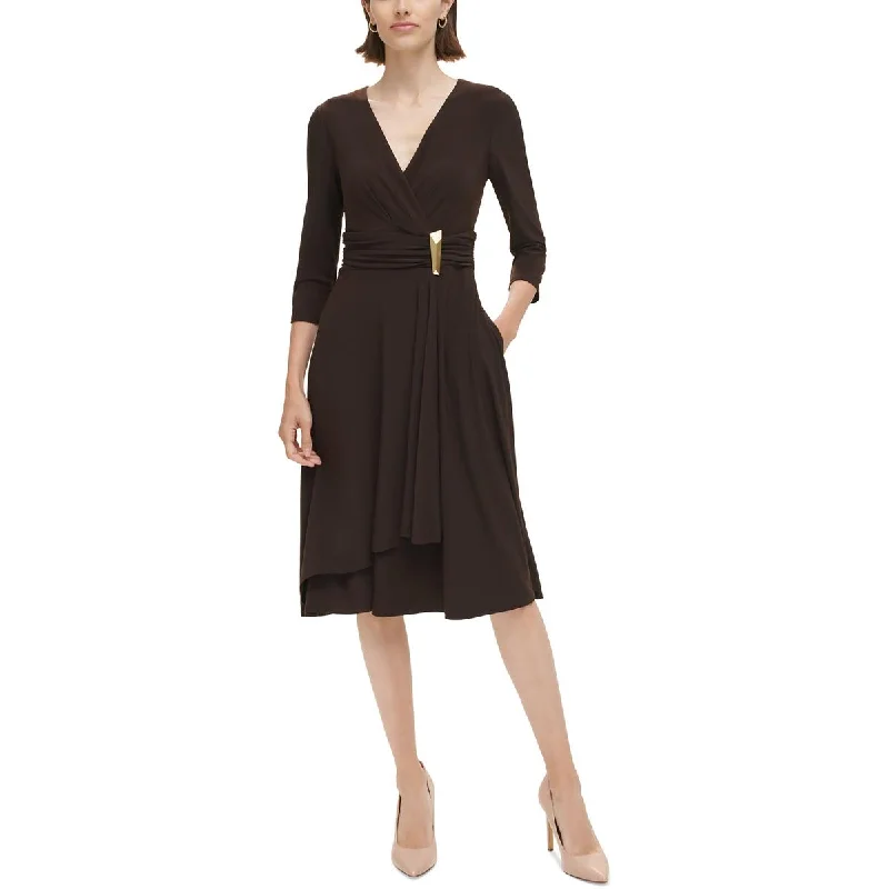 Jessica Howard Womens Ruched Midi Midi Dress