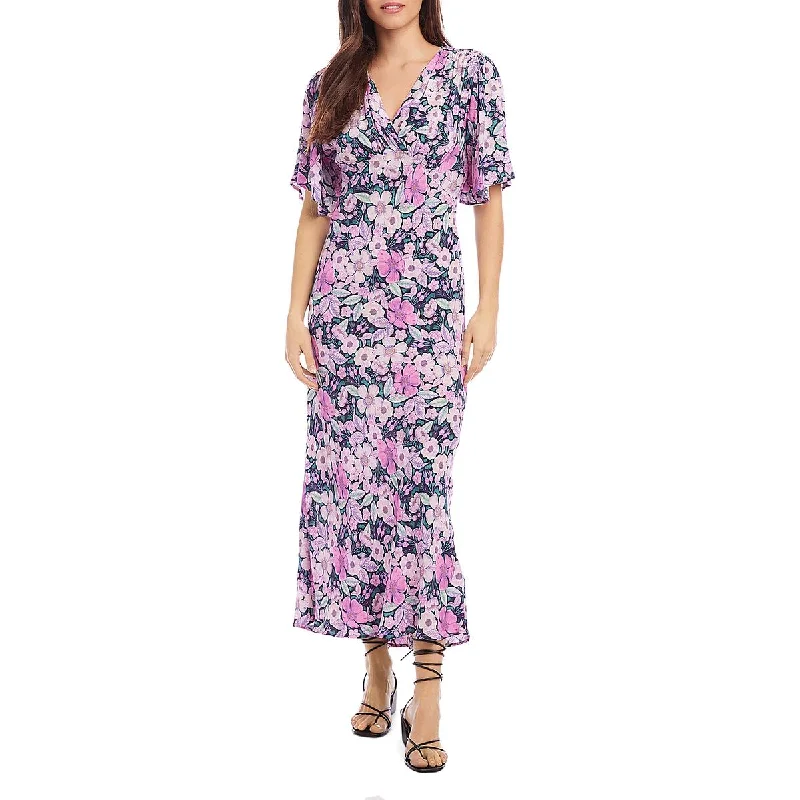 Karen Kane Womens Full Length V-Neck Maxi Dress