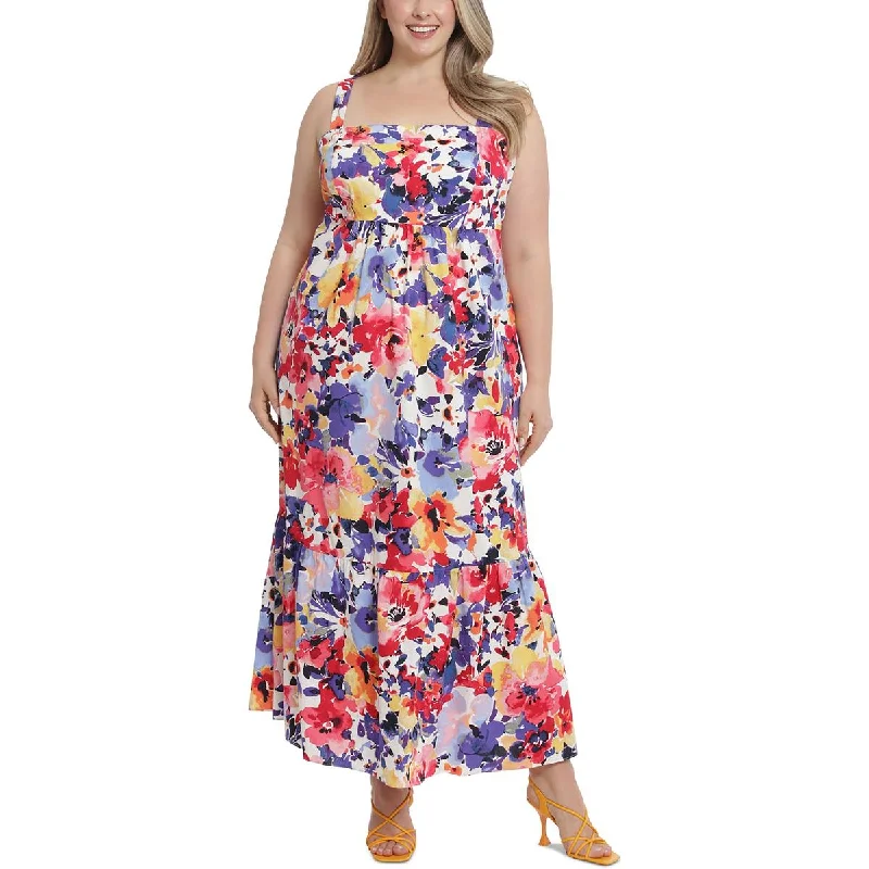 London Times Womens Plus Long Smocked Maxi Dress