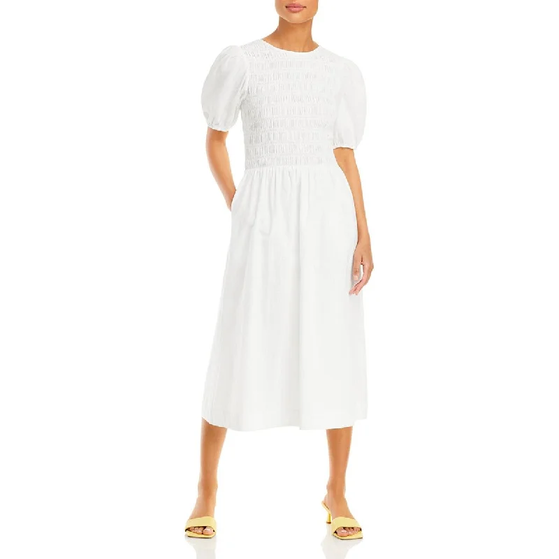 Lucy Paris Womens Aspen Puff Sleeve Calf-Length Midi Dress