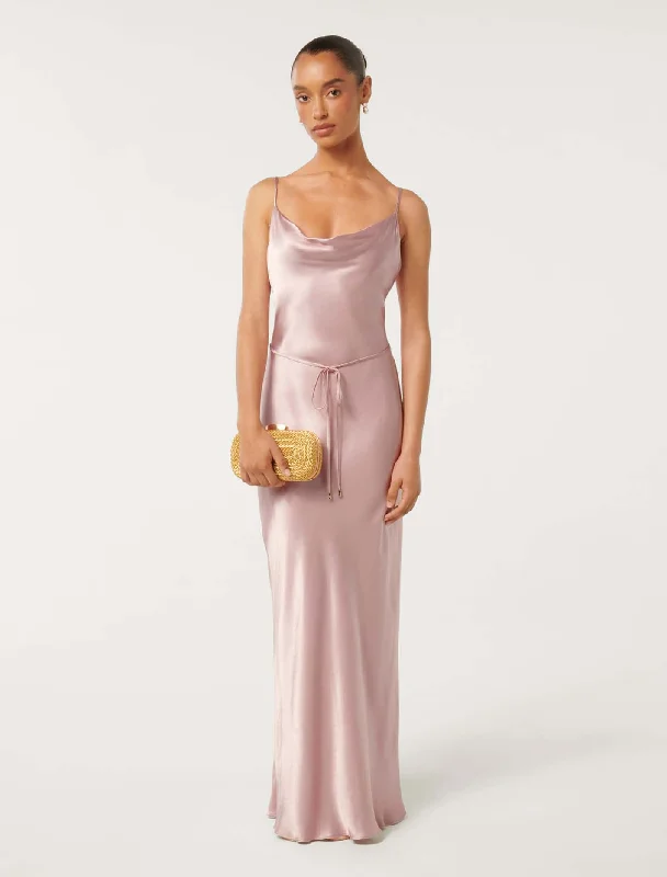 Lucy Petite Satin Cowl Maxi Dress