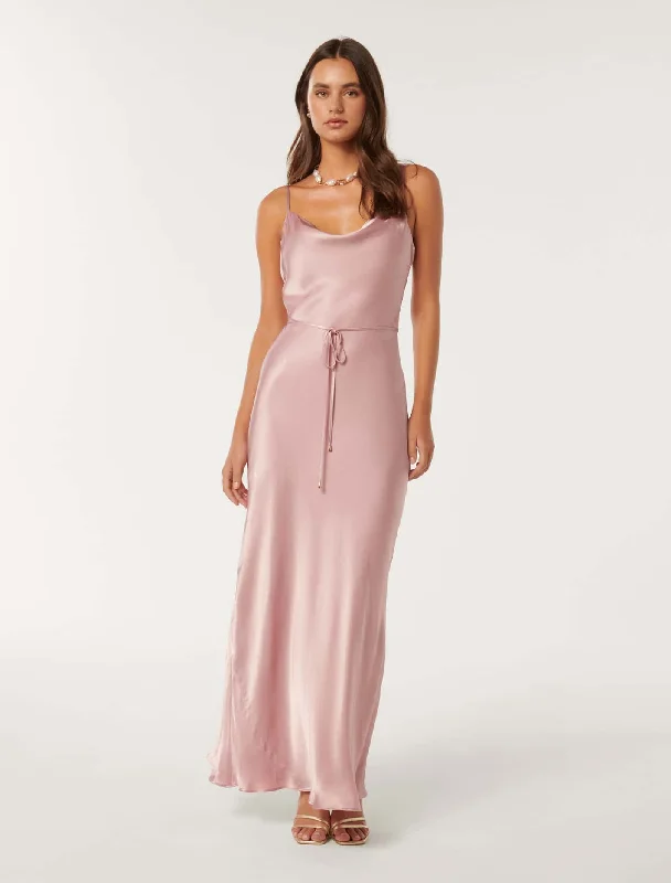 Lucy Satin Cowl Maxi Dress