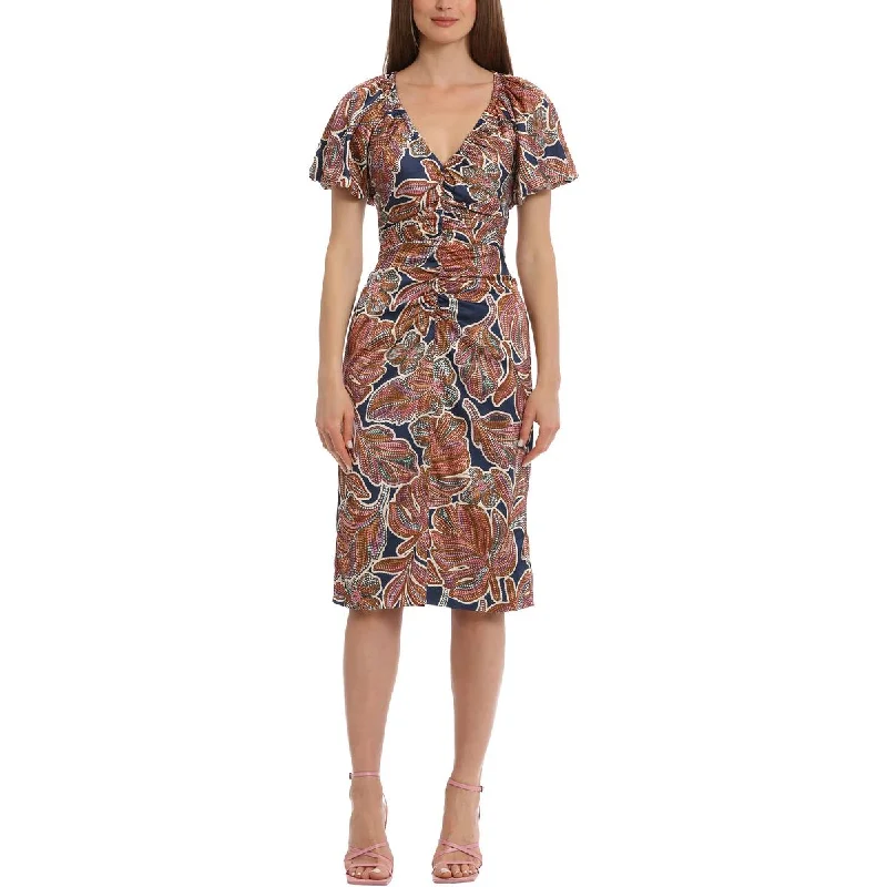 Maggy London Womens Floral Ruched Midi Dress