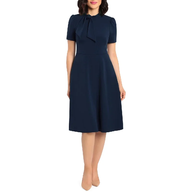 Maggy London Womens Tie Neck Calf Midi Dress