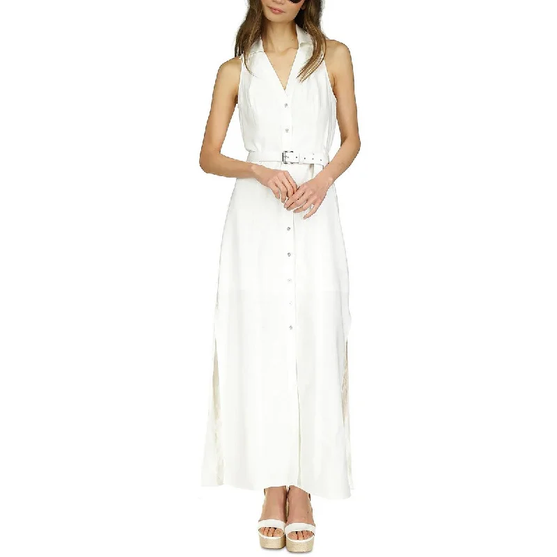 Michael Kors Womens Petites   Belted Button down Maxi Dress