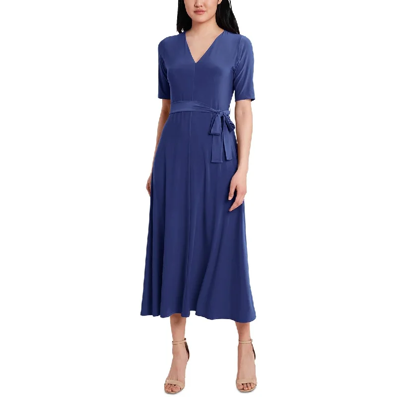 MSK Womens Knit V-Neck Midi Dress