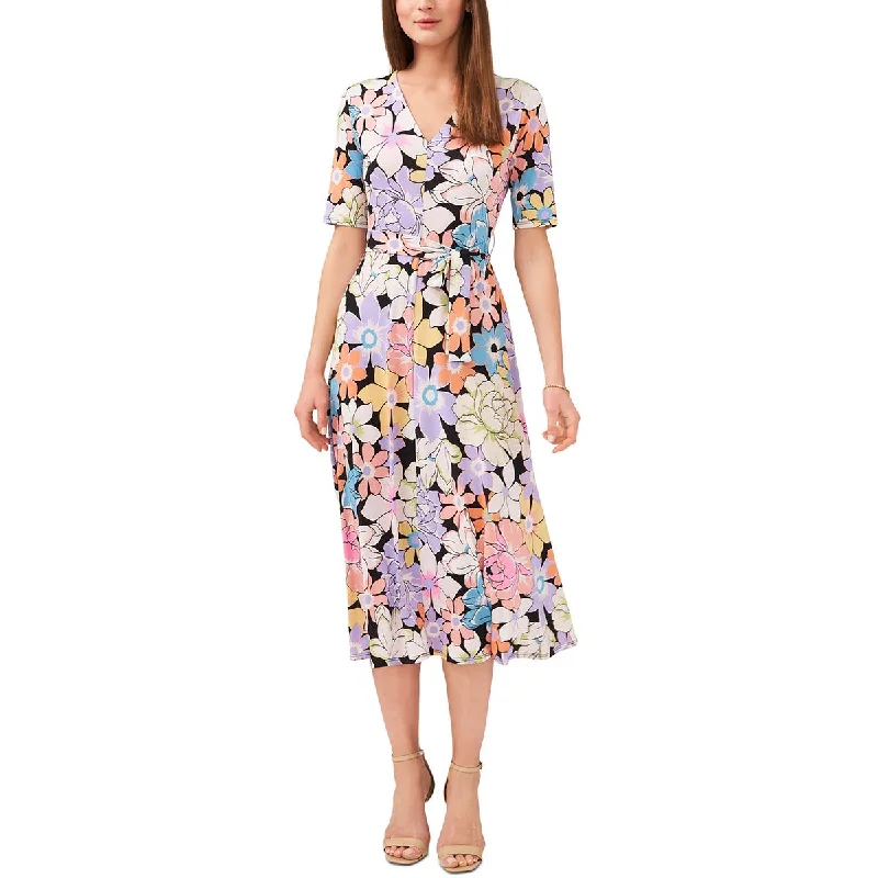 MSK Womens Petites Floral Print  Midi Dress